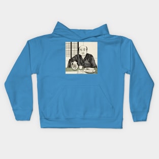 Asian man eating and drinking illustration Kids Hoodie